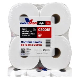 Papel Higiênico em Rolo Nobre Paper Style Folha Dupla 250m — Fardo com 8 Rolos