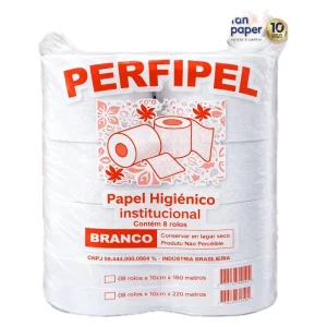 Papel Higiênico Institucional Perfipel Branco — Fardo com 8 Rolos